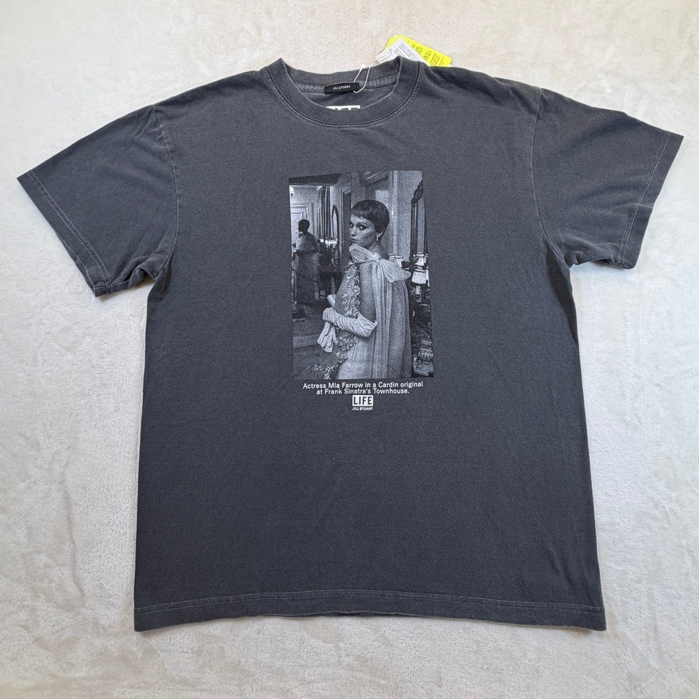 Jill Stuart Black Mia Farrow LIFE Magazine Graphic T-Shirt Womens Size F NEW